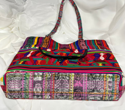 Handcrafted Guatemalan Huipil | Festival of Birds Huipil Tote with Front Pocket