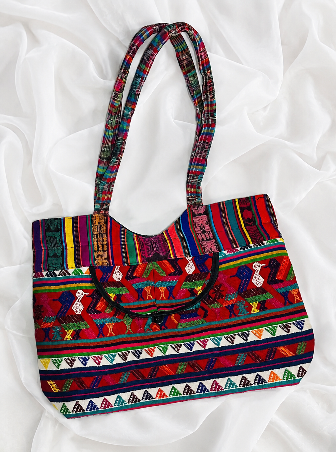 Handcrafted Guatemalan Huipil | Festival of Birds Huipil Tote with Front Pocket
