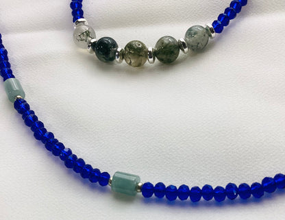 Necklace with Blue Beads & Green Jade Beads