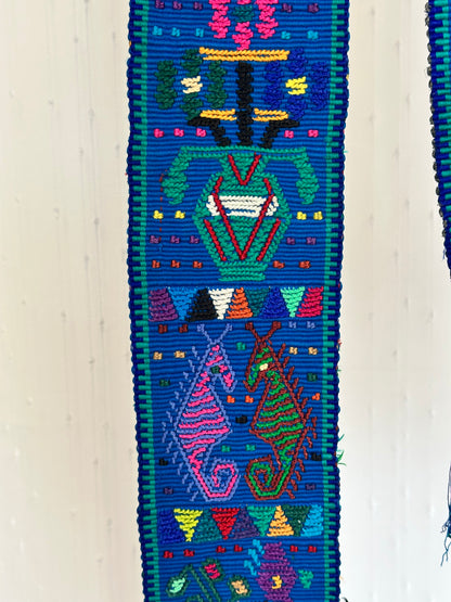 Handwoven Blue Guatemalan Faja | Maya Artisan Waist Belt | San Juan Sacatepéquez