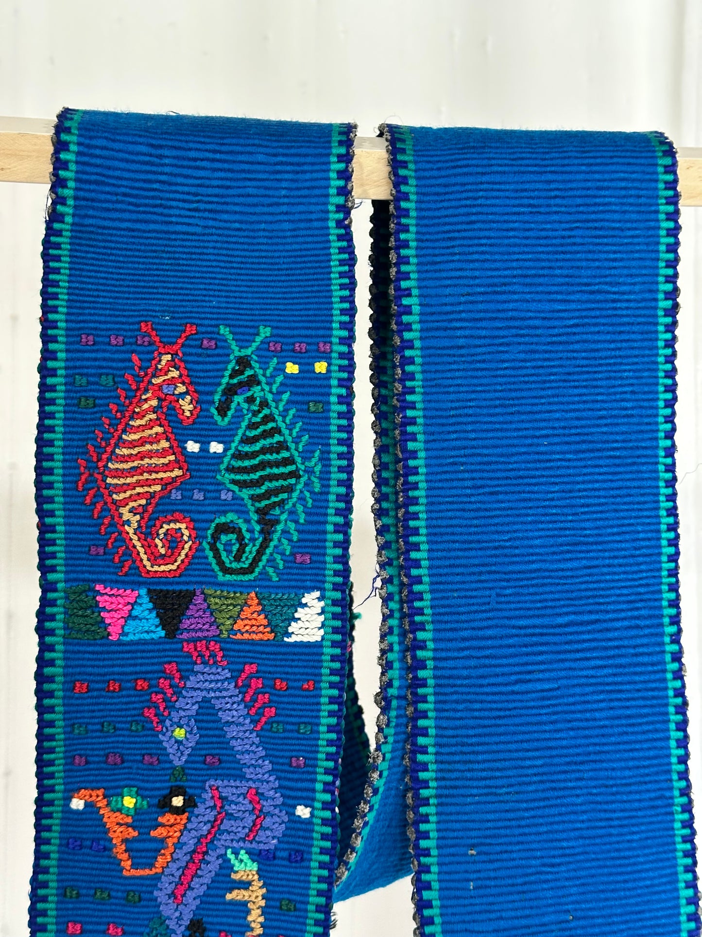 Handwoven Blue Guatemalan Faja | Maya Artisan Waist Belt | San Juan Sacatepéquez