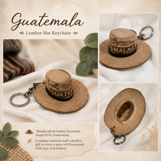 Guatemala Leather Hat Keychain | Handcrafted Souvenir