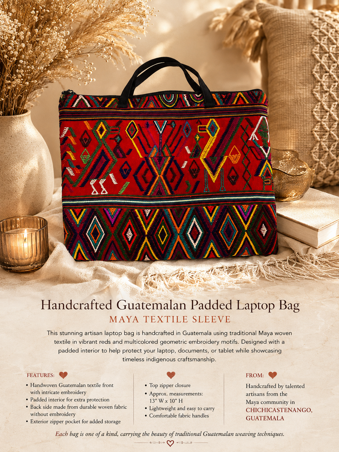 Handcrafted Guatemalan Padded Laptop Bag | Maya Textile Sleeve