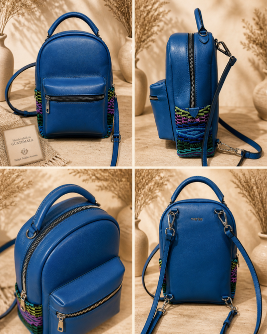 Blue Backpack | Electric Blue Huipil Accent Backpack | Handcrafted in Guatemala