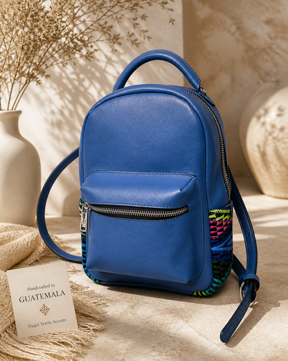 Blue Backpack | Electric Blue Huipil Accent Backpack | Handcrafted in Guatemala