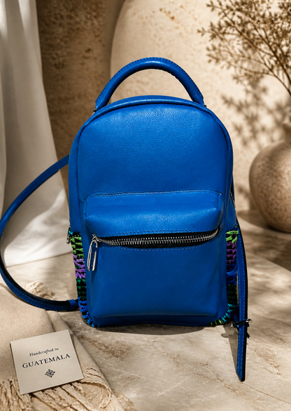 Blue Backpack | Electric Blue Huipil Accent Backpack | Handcrafted in Guatemala
