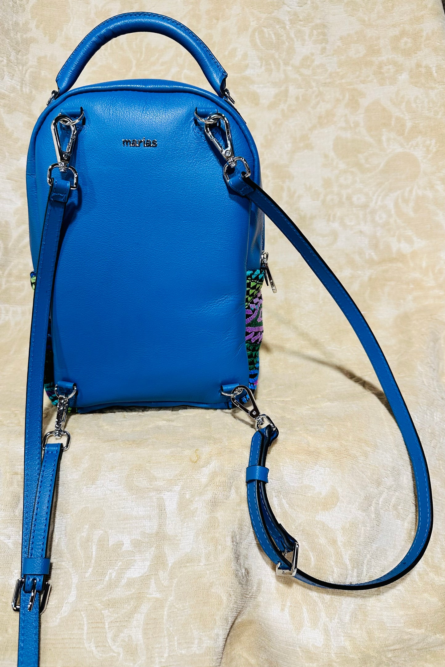 Blue Backpack | Electric Blue Huipil Accent Backpack | Handcrafted in Guatemala
