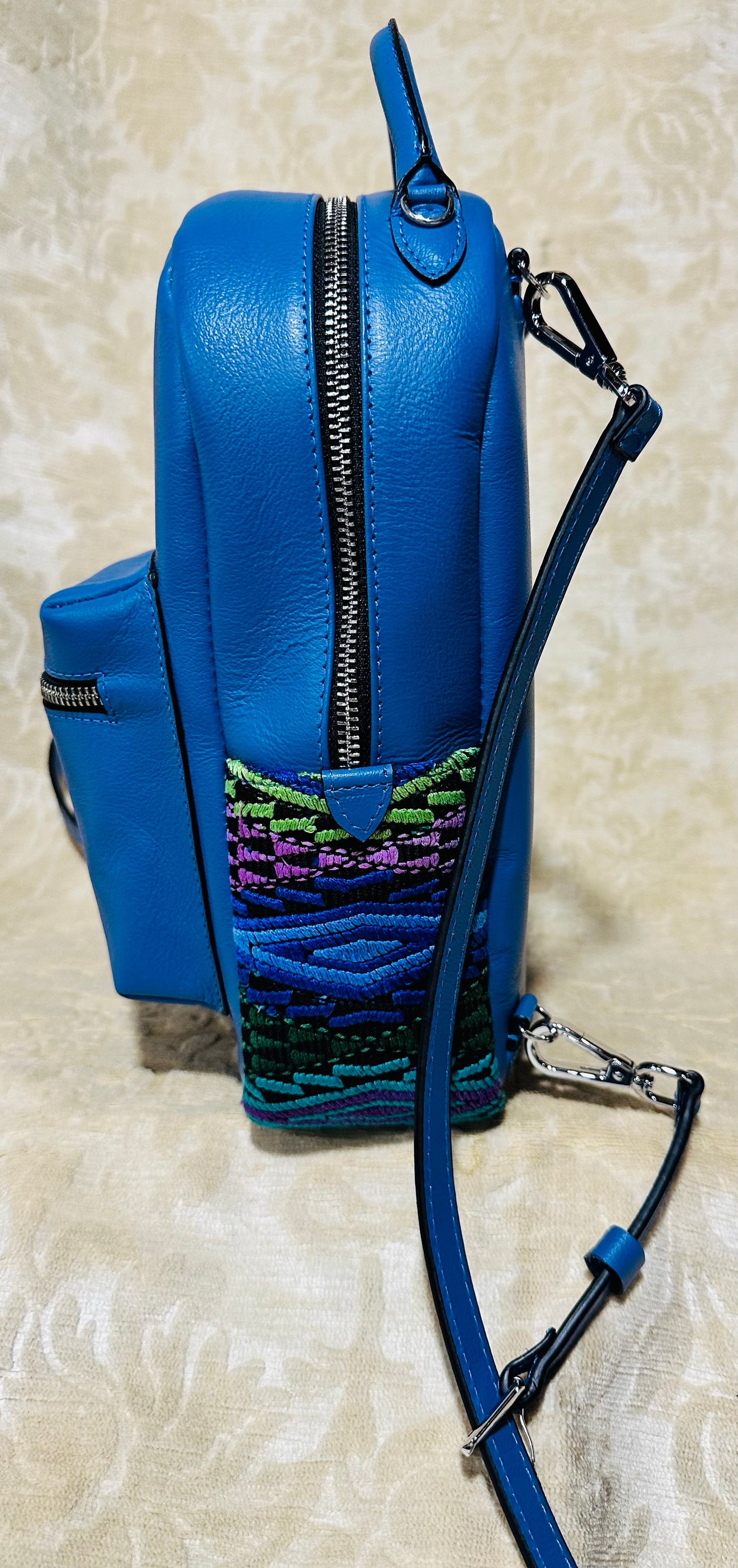 Blue Backpack | Electric Blue Huipil Accent Backpack | Handcrafted in Guatemala