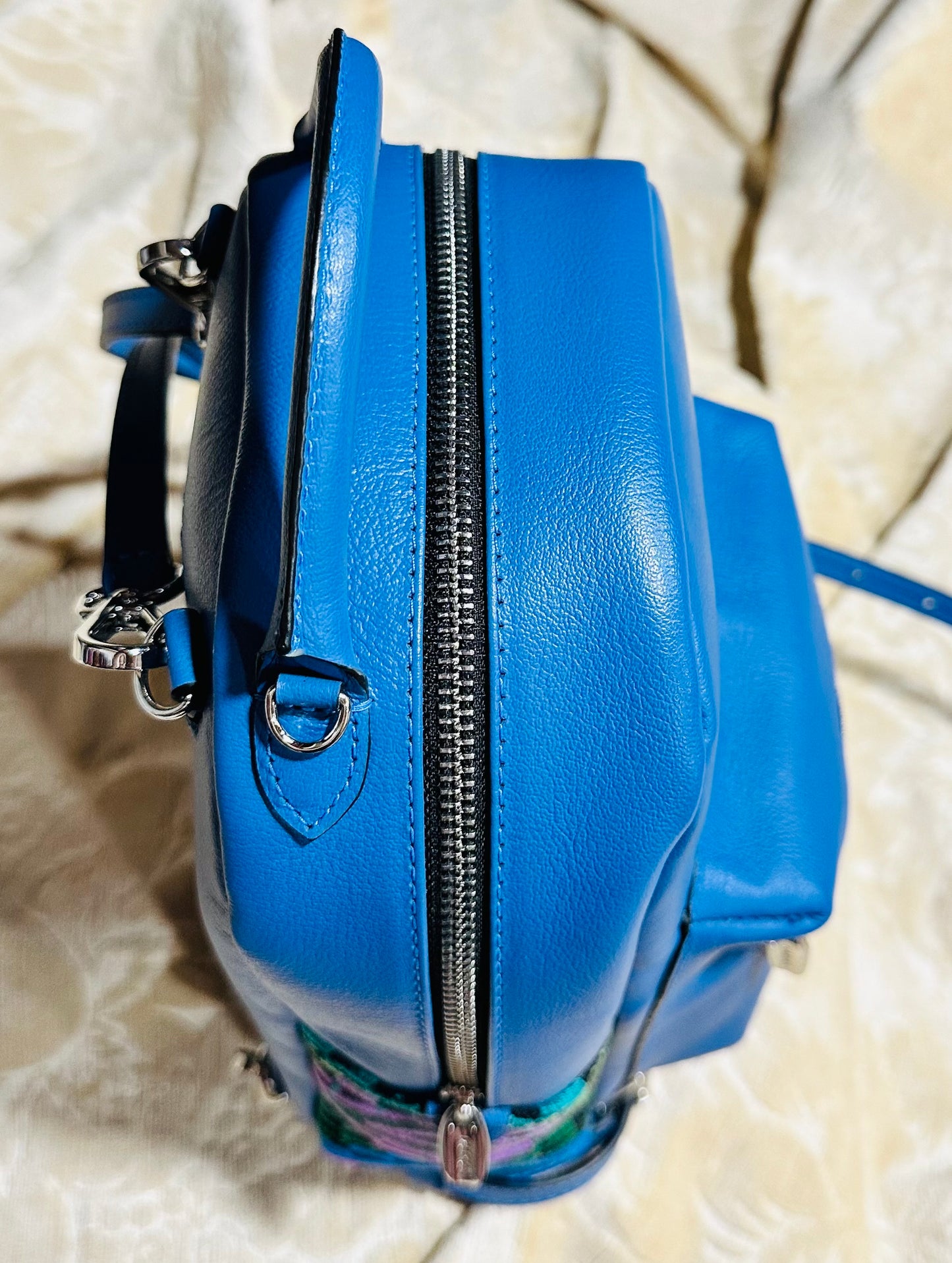 Blue Backpack | Electric Blue Huipil Accent Backpack | Handcrafted in Guatemala