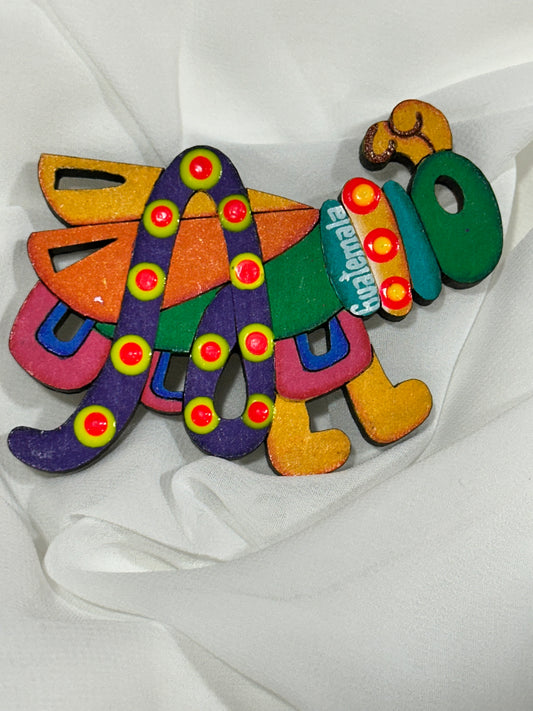 Handcrafted Wooden Guatemala Magnet | Colorful Folk Art Design