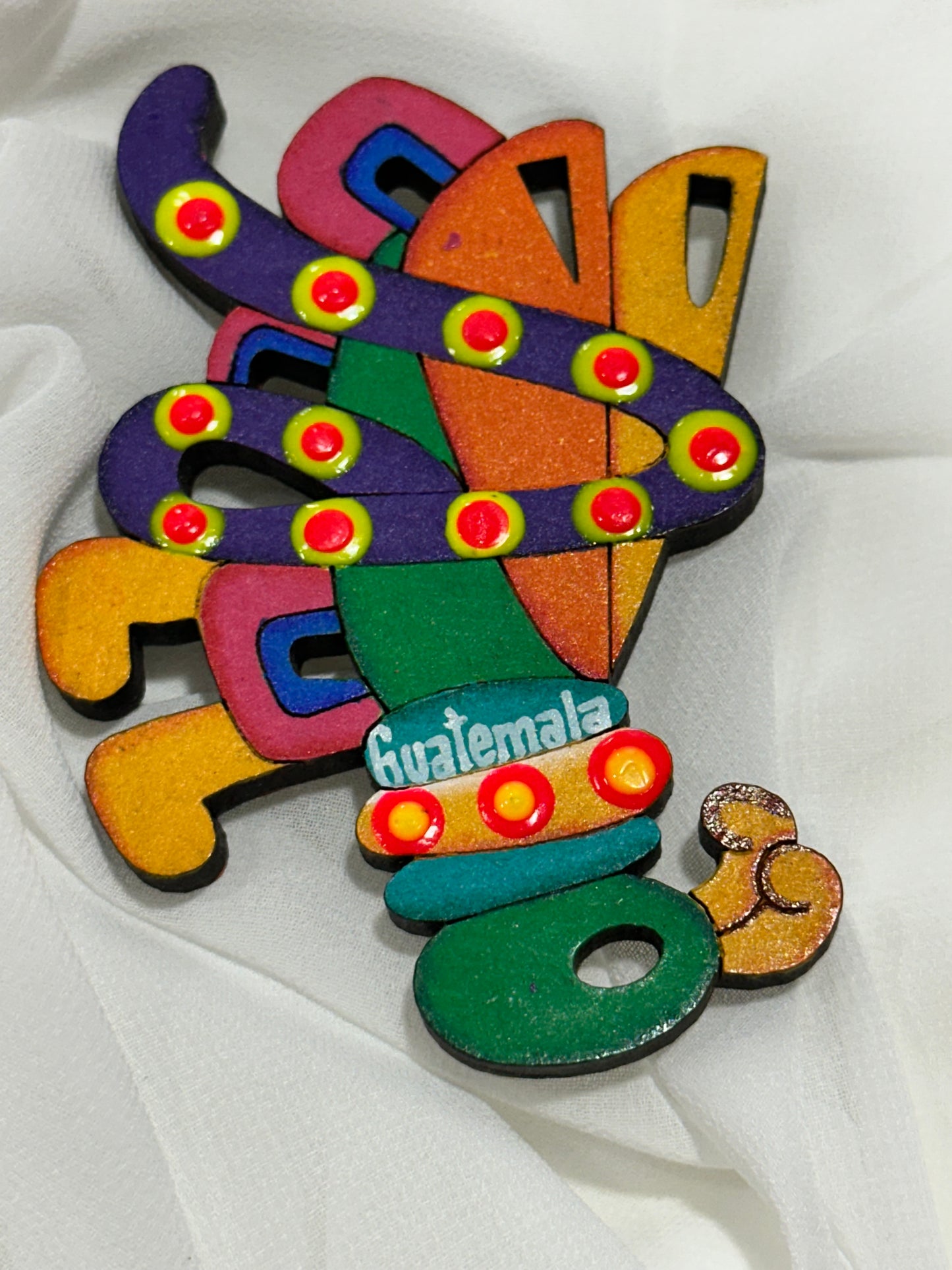 Handcrafted Wooden Guatemala Magnet | Colorful Folk Art Design