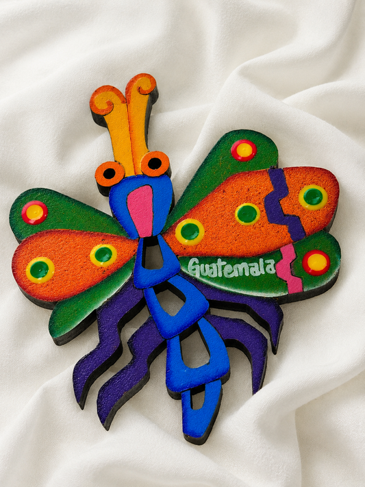 Hand Painted Wooden Guatemala Butterfly Magnet