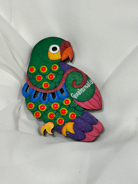 Hand Painted Wooden Guatemala Parrot Magnet