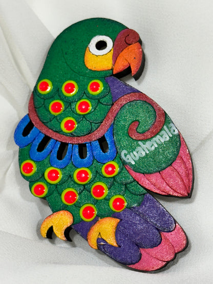 Hand Painted Wooden Guatemala Parrot Magnet