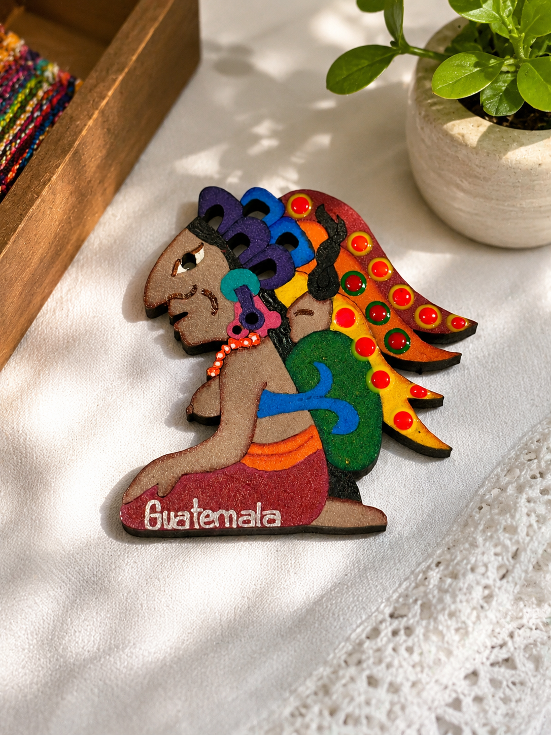 Handcrafted Guatemala Wooden Magnet | Colorful Mayan Figure