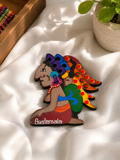 Handcrafted Guatemala Wooden Magnet | Colorful Mayan Figure