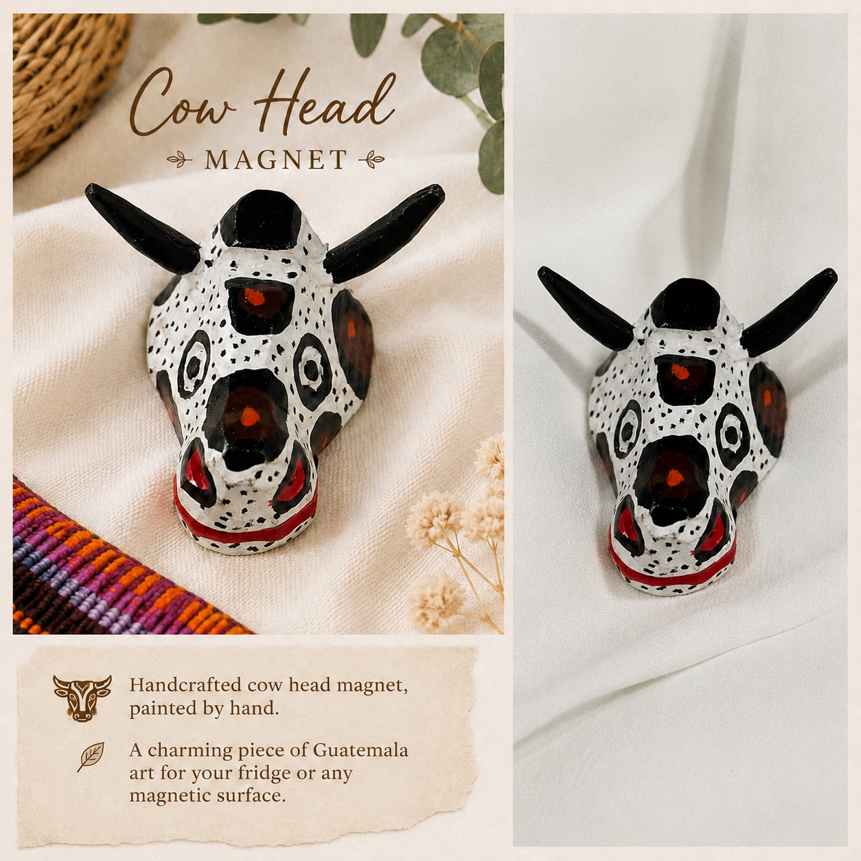 Handcrafted Cow Head Magnet | Guatemalan Folk Art