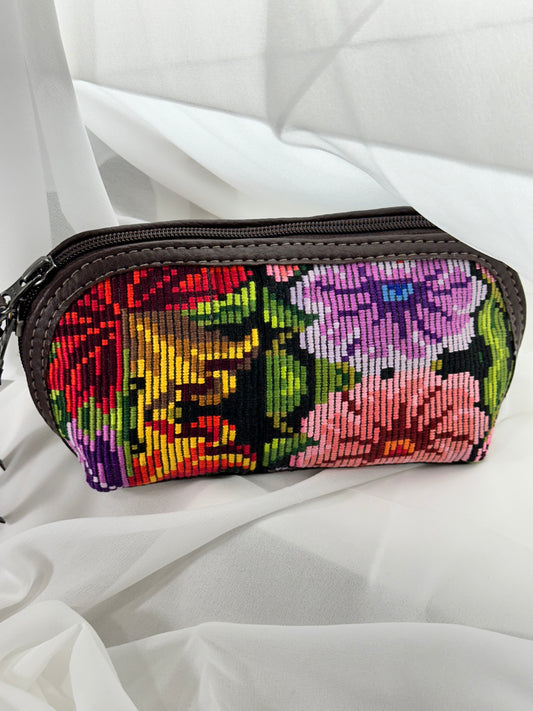Guatemalan Floral Makeup Bag | Vegan Leather Trim