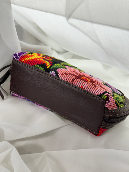 Guatemalan Floral Makeup Bag | Vegan Leather Trim