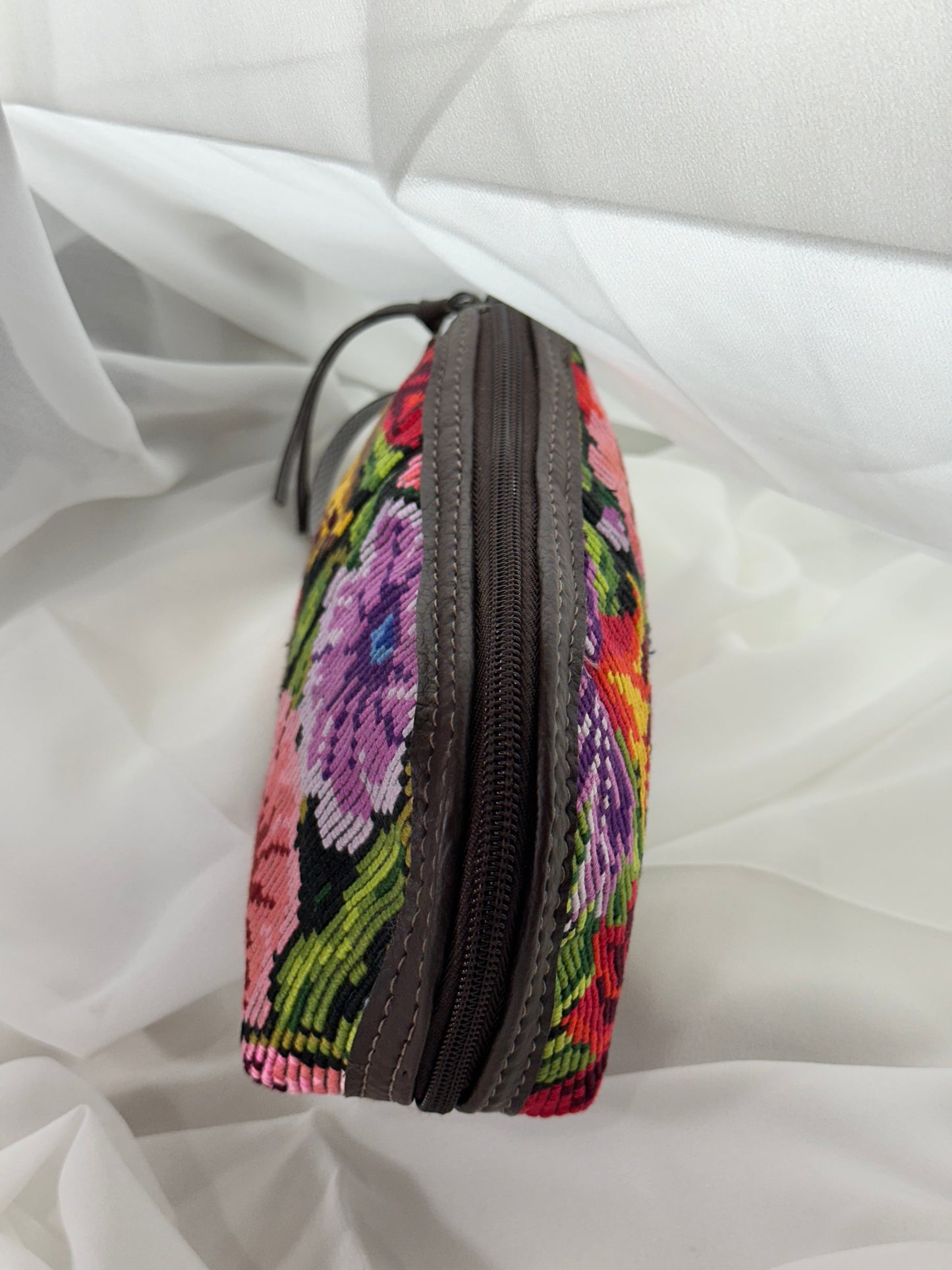 Guatemalan Floral Makeup Bag | Vegan Leather Trim
