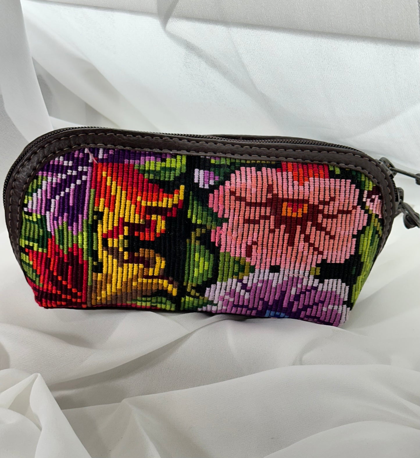 Guatemalan Floral Makeup Bag | Vegan Leather Trim