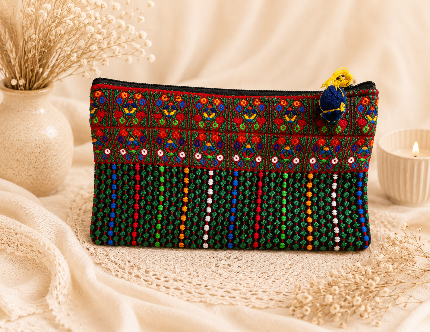 Handwoven Guatemalan Embroidered Cosmetic Bag | Artisan Clutch