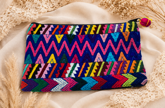 Make up Bag #20 Handwoven Guatemalan Embroidered Cosmetic Bag | Geometric Artisan Clutch