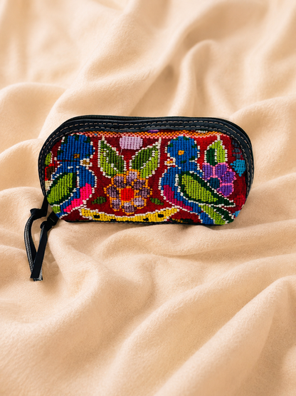 Guatemalan Floral Makeup Bag | Quetzal Motif | Vegan Leather