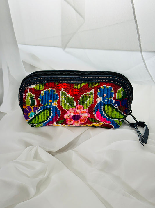 Guatemalan Floral Makeup Bag | Quetzal Motif | Vegan Leather