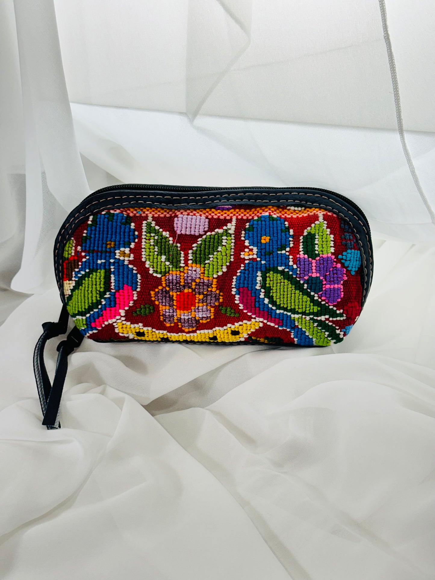 Guatemalan Floral Makeup Bag | Quetzal Motif | Vegan Leather