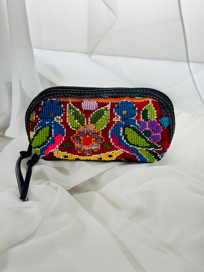 Guatemalan Floral Makeup Bag | Quetzal Motif | Vegan Leather