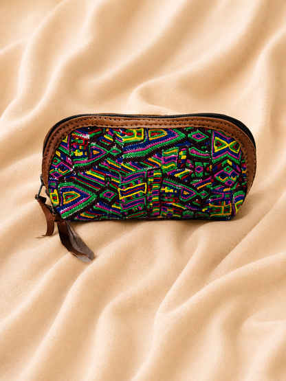Guatemalan Embroidered Makeup Bag | Multicolor Vegan Leather