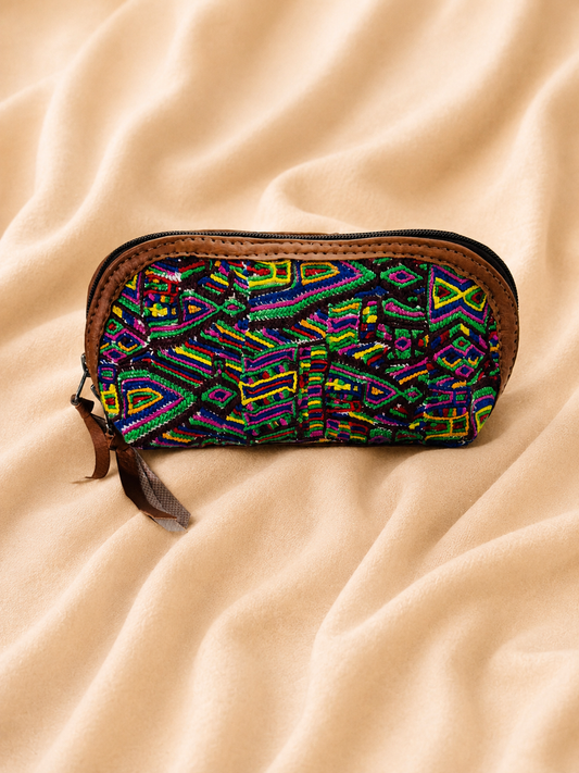 Guatemalan Embroidered Makeup Bag | Multicolor Vegan Leather