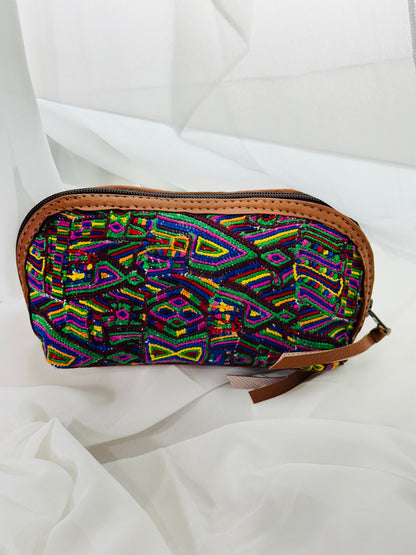 Guatemalan Embroidered Makeup Bag | Multicolor Vegan Leather