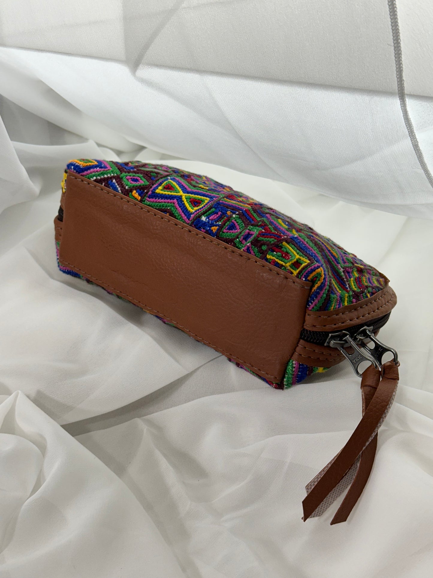 Guatemalan Embroidered Makeup Bag | Multicolor Vegan Leather