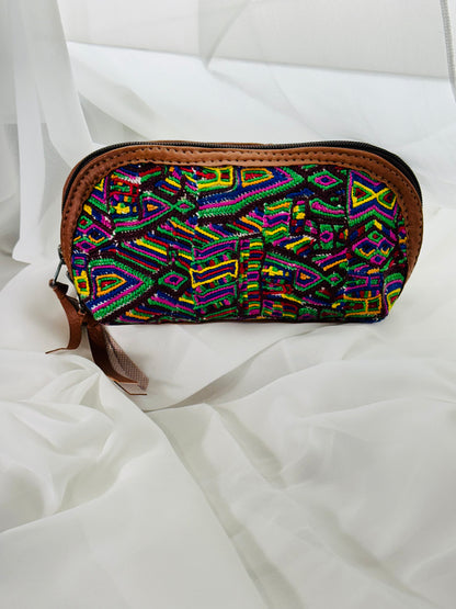 Guatemalan Embroidered Makeup Bag | Multicolor Vegan Leather