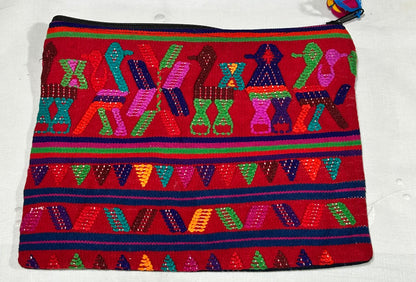 Guatemalan Embroidered Clutch Pouch | Red with Bird Motif