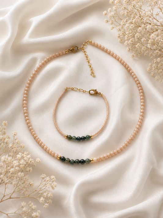 Necklace With Bracelet Green Jade Beads