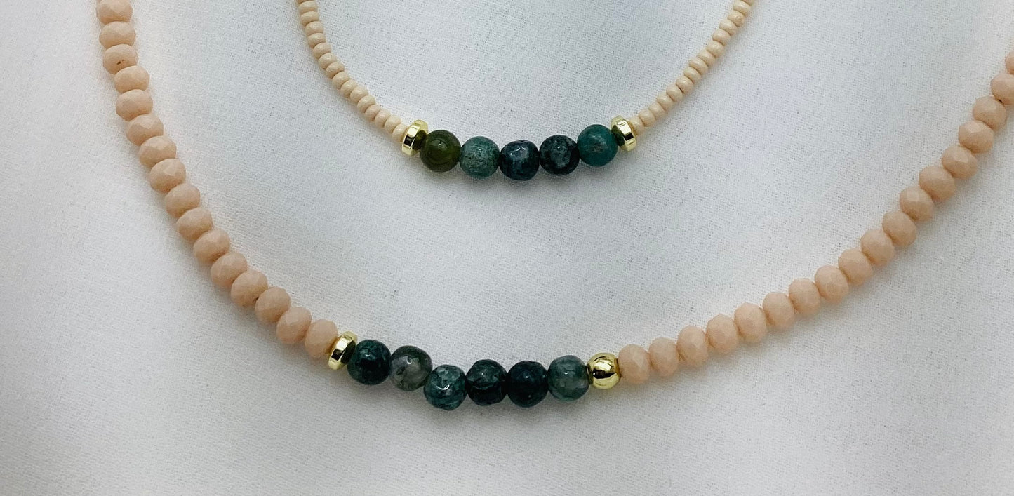 Necklace With Bracelet Green Jade Beads