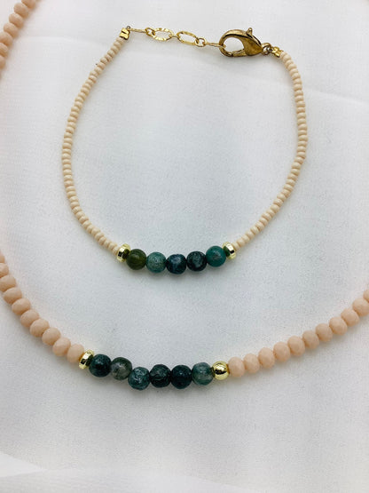 Necklace With Bracelet Green Jade Beads