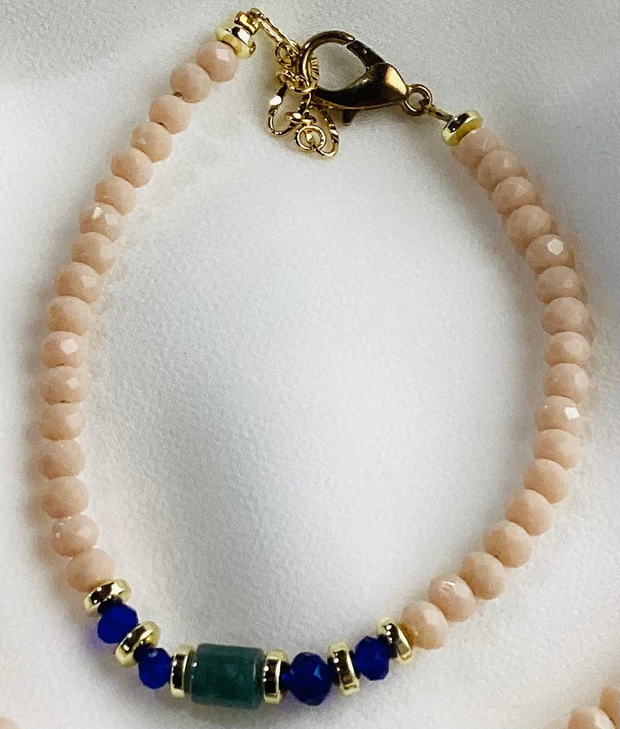 Handcrafted Necklace & Bracelet Set with Green Jade and Blue Beads