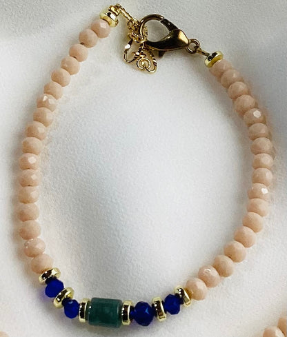 Handcrafted Necklace & Bracelet Set with Green Jade and Blue Beads