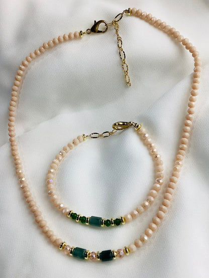 Necklace and Bracelet, Green Jade Beads