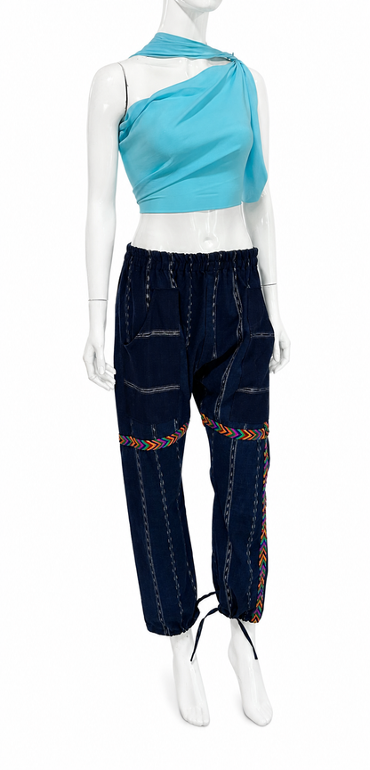 Handcrafted Guatemalan Textile Pants with Colorful Embroidered Detail | Artisan Wide Leg Boho Pants