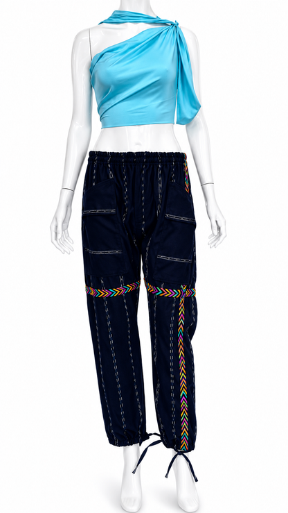 Handcrafted Guatemalan Textile Pants with Colorful Embroidered Detail | Artisan Wide Leg Boho Pants