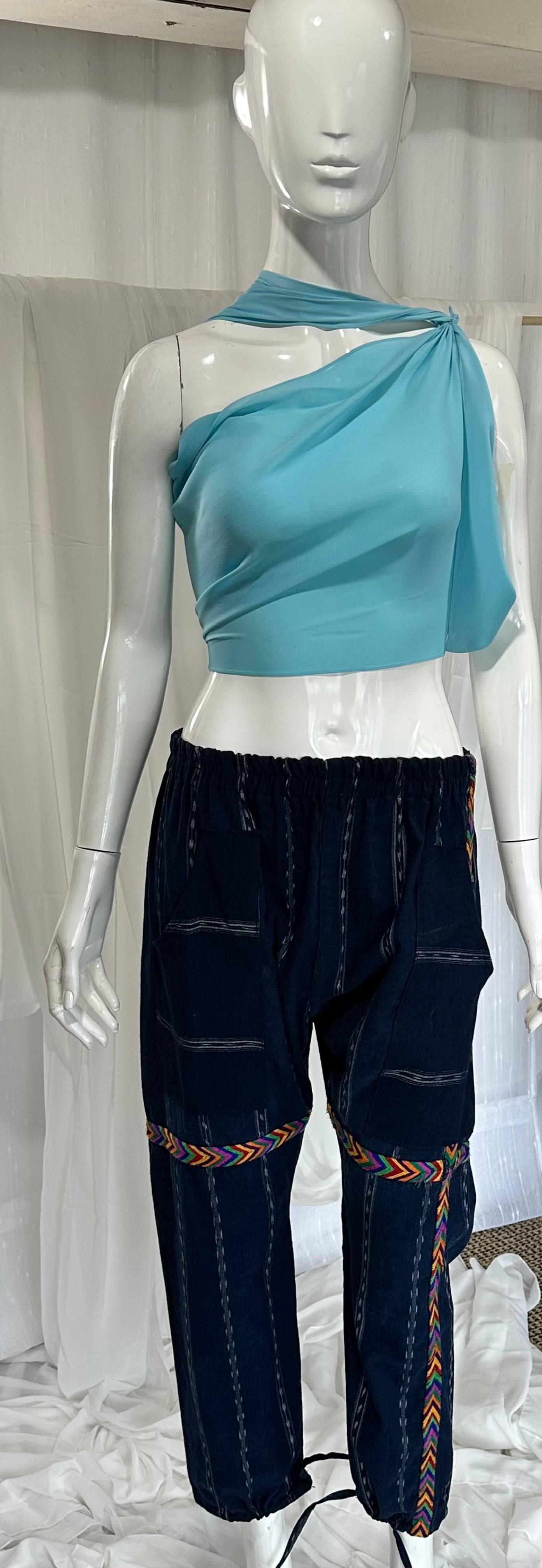 Handcrafted Guatemalan Textile Pants with Colorful Embroidered Detail | Artisan Wide Leg Boho Pants