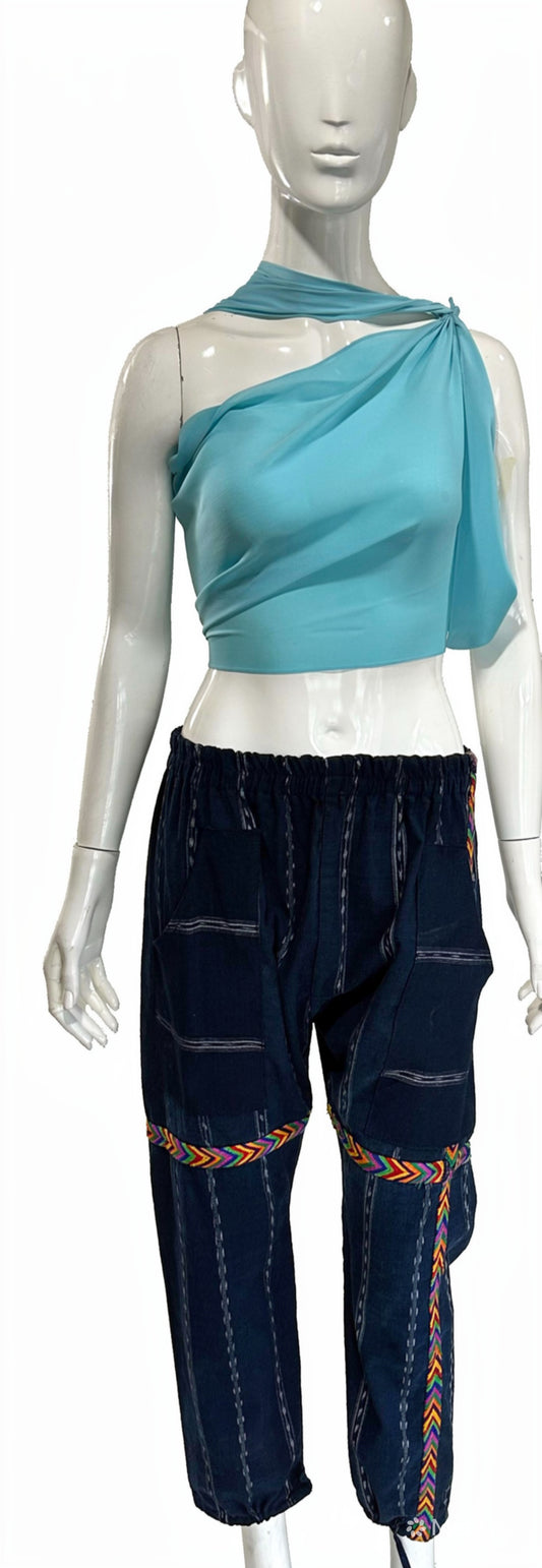 Handcrafted Guatemalan Textile Pants with Colorful Embroidered Detail | Artisan Wide Leg Boho Pants