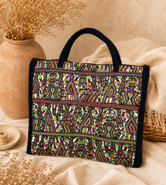 Handcrafted Padded Laptop Bag | Guatemalan Artisan Textile | Embroidered Front & Woven Back