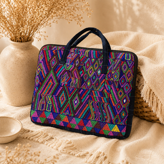 Handcrafted Padded Laptop Bag | Guatemalan Textile | Embroidered Design
