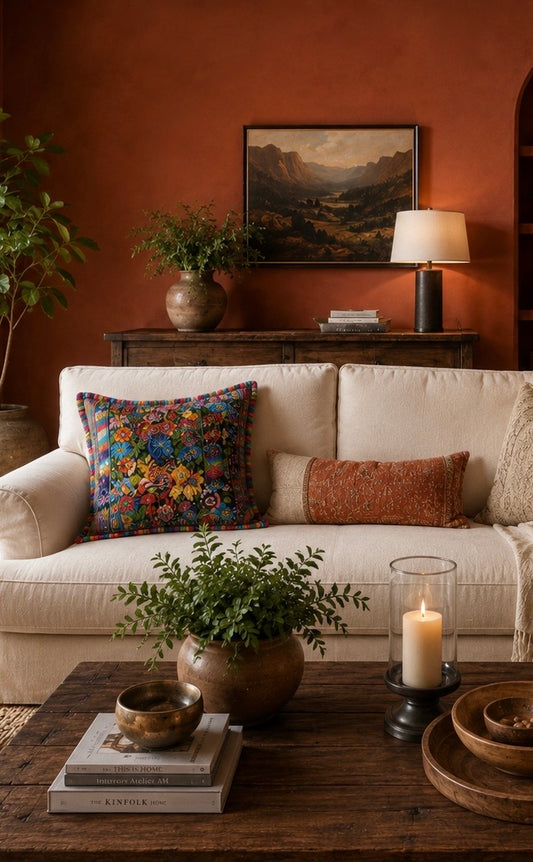 Hand woven Guatemalan Floral Pillow Cover